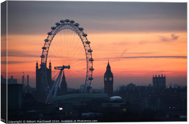 Winter skyscape, Westminster and the Millennium Wheel Canvas Print by Robert MacDowall