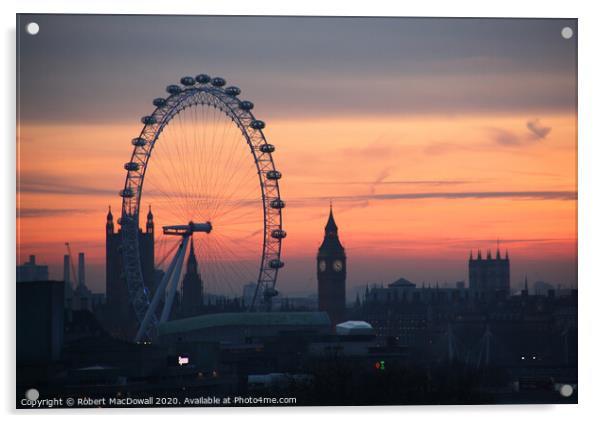 Winter skyscape, Westminster and the Millennium Wheel Acrylic by Robert MacDowall