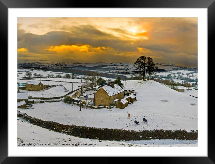 Storiths at Sunset in winter. Framed Mounted Print by Chris North