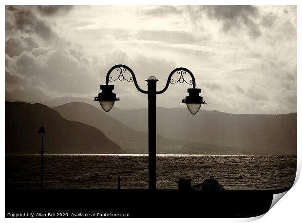 Conwy Bay Silhouetted Lamp Post Print by Allan Bell