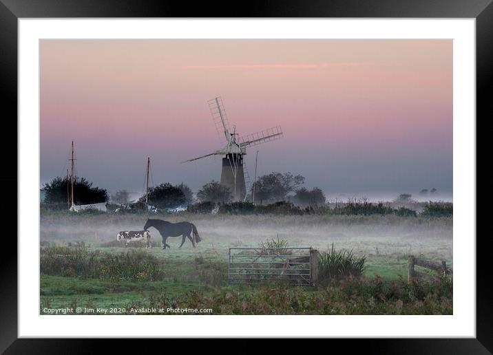 Misty Sunrise Thurne Dyke Norfolk Broads Framed Mounted Print by Jim Key