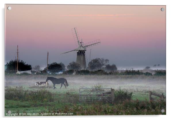 Misty Sunrise Thurne Dyke Norfolk Broads Acrylic by Jim Key