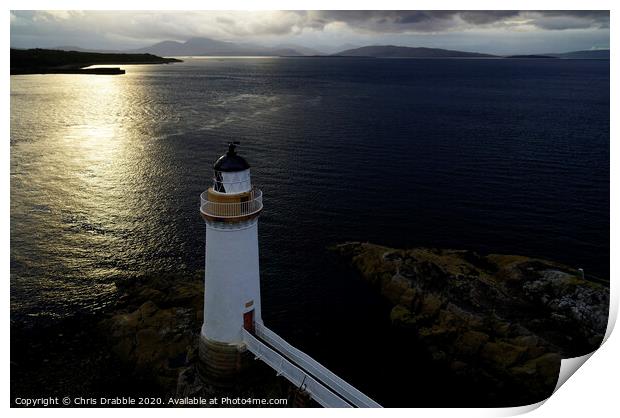 Eilean Ban lighthouse at sunset Print by Chris Drabble