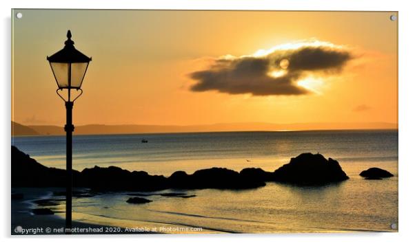 Looe Bay Sunrise. Acrylic by Neil Mottershead