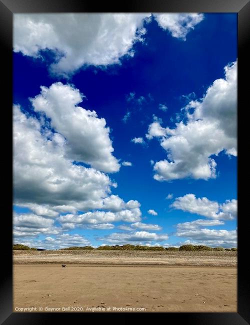 Dramatic sky on Sker beach Framed Print by Gaynor Ball