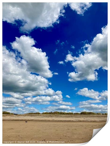 Dramatic sky on Sker beach Print by Gaynor Ball
