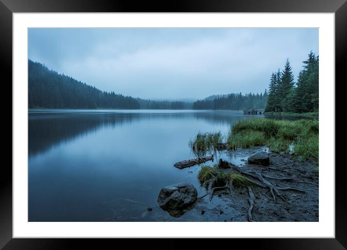 Trillium Lake on a Foggy Morning Framed Mounted Print by Belinda Greb