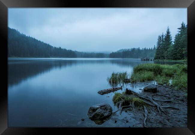 Trillium Lake on a Foggy Morning Framed Print by Belinda Greb