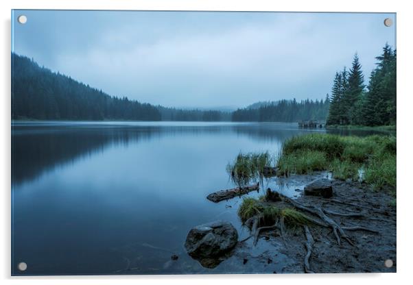 Trillium Lake on a Foggy Morning Acrylic by Belinda Greb