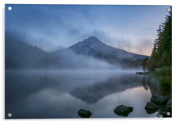 Rising Light and Mist on Trillium Lake Acrylic by Belinda Greb