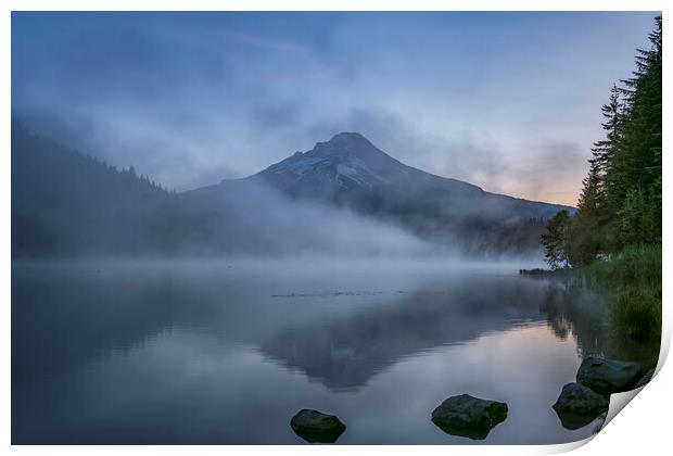 Rising Light and Mist on Trillium Lake Print by Belinda Greb