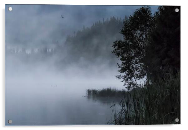 Mist and Silhouettes on the Lake Acrylic by Belinda Greb