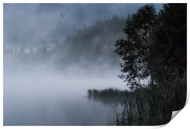 Mist and Silhouettes on the Lake Print by Belinda Greb