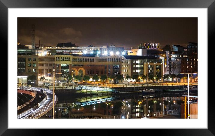 Newcastle Quayside at night Framed Mounted Print by Jacqui Farrell