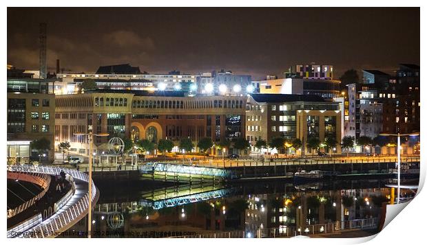 Newcastle Quayside at night Print by Jacqui Farrell
