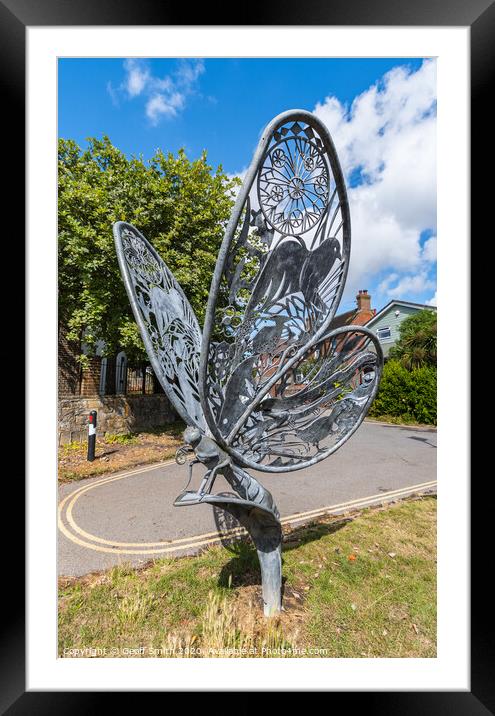 Butterfly sculpture at Chichester Canal Framed Mounted Print by Geoff Smith