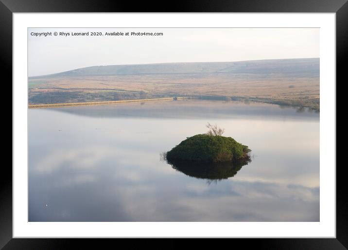 Redmires reservoir island of plants Framed Mounted Print by Rhys Leonard