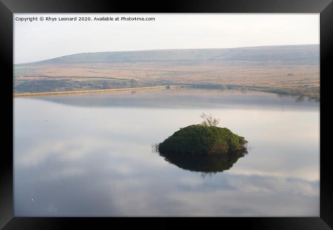 Redmires reservoir island of plants Framed Print by Rhys Leonard