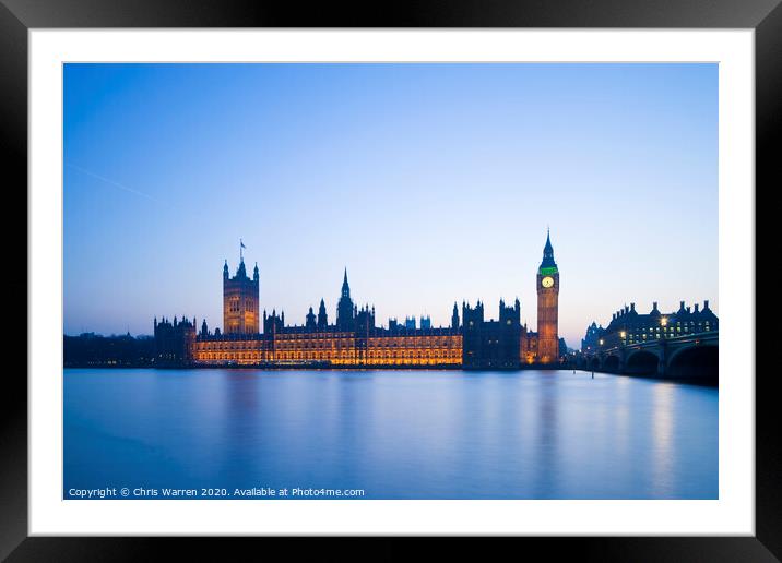 Houses of Parliament Westminster London in evening Framed Mounted Print by Chris Warren
