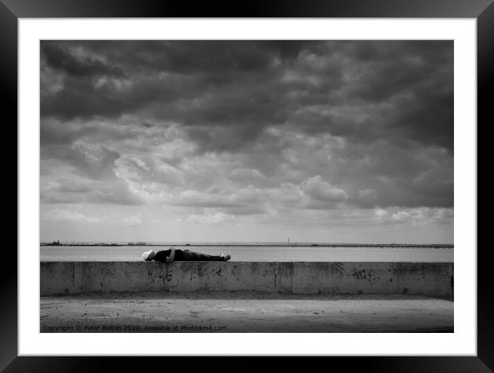 Taking a nap on the wall. Southend on Sea, Essex,  Framed Mounted Print by Peter Bolton