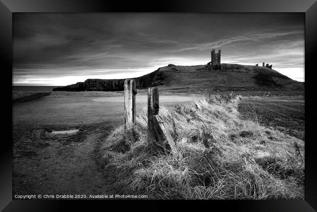 Dunstanburgh Castle in mono (5) Framed Print by Chris Drabble