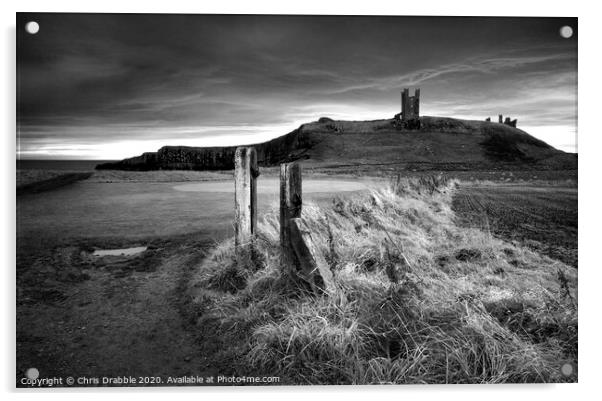 Dunstanburgh Castle in mono (5) Acrylic by Chris Drabble
