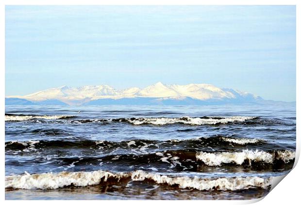 Wintry snow topped Isle of Arran, Scotland Print by Allan Durward Photography