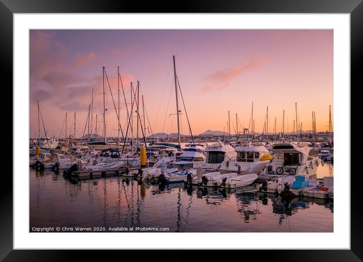 Corralejo harbour Fuerteventura at sunset Framed Mounted Print by Chris Warren