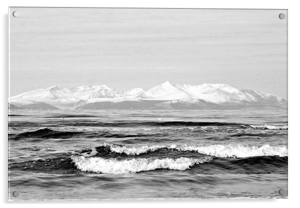 Arran and its snow capped mountains Acrylic by Allan Durward Photography
