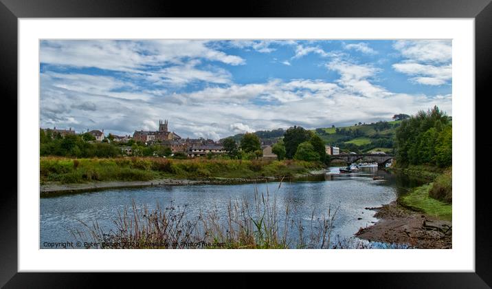 View approaching the town from the River Dart, Totnes, Devon,  Framed Mounted Print by Peter Bolton
