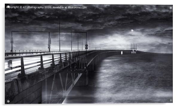 Mystical Moonlit Oresund Bridge Acrylic by K7 Photography