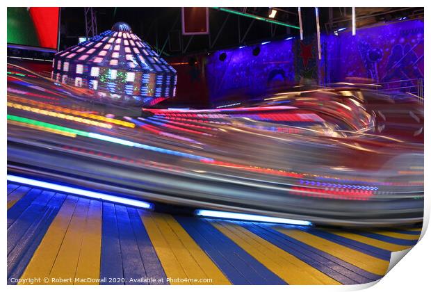 Fairground ride by night - long exposure Print by Robert MacDowall