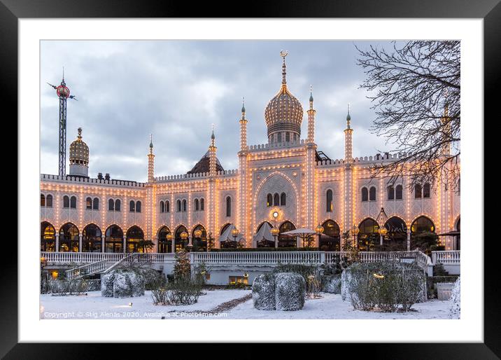 Christmas time at the Moorish  Palace  in Tivoli gardens Copenha Framed Mounted Print by Stig Alenäs