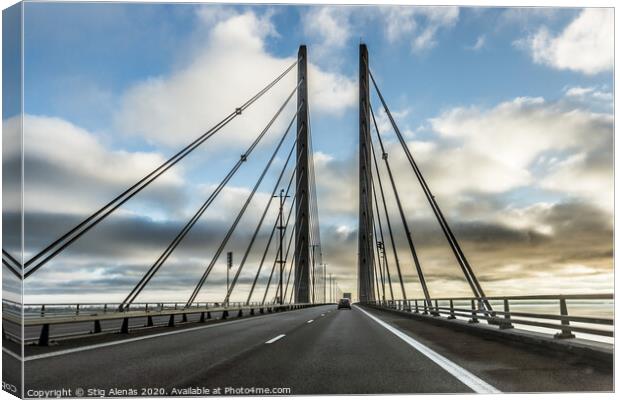 Traffic on the bridge between Sweden and Denmark Canvas Print by Stig Alenäs