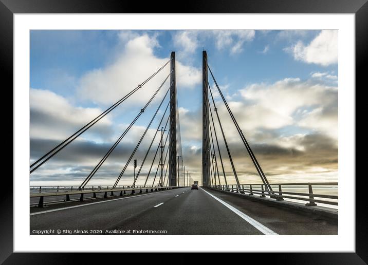 Traffic on the bridge between Sweden and Denmark Framed Mounted Print by Stig Alenäs