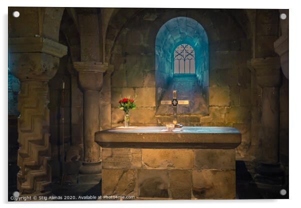 The altar in the crypt of Lund cathedral Acrylic by Stig Alenäs
