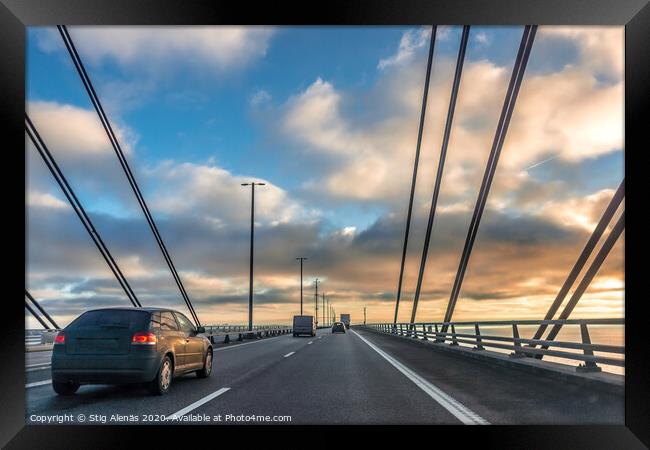 Traffic on the bridge between Sweden and Denmark Framed Print by Stig Alenäs