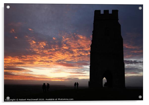 Sunset behind St Michael's Tower on Glastonbury Tor Acrylic by Robert MacDowall