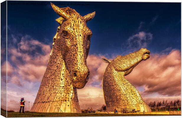 The Kelpies in winter late afternoon sunshine  Canvas Print by Richard Smith