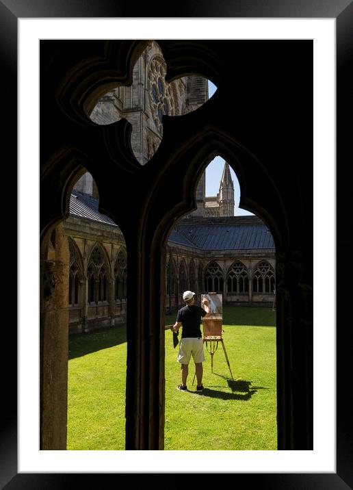 Artist at work, Lincoln Cathedral, England Framed Mounted Print by Phil Crean