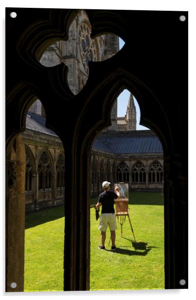 Artist at work, Lincoln Cathedral, England Acrylic by Phil Crean
