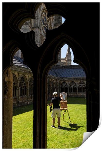Artist at work, Lincoln Cathedral, England Print by Phil Crean