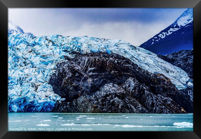 Blue Glacier on Black Rock Lake Torres del Paine National Park C Framed Print by William Perry