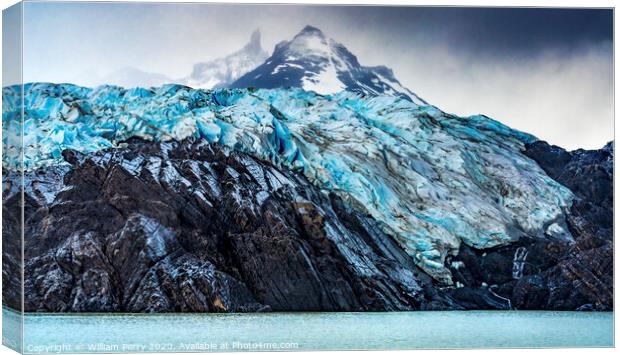 Blue Glacier on Black Mountain Lake Torres del Paine National Pa Canvas Print by William Perry