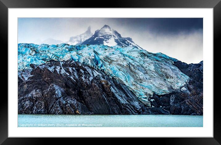 Blue Glacier on Black Mountain Lake Torres del Paine National Pa Framed Mounted Print by William Perry