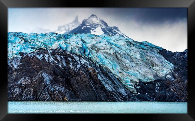 Blue Glacier on Black Mountain Lake Torres del Paine National Pa Framed Print by William Perry