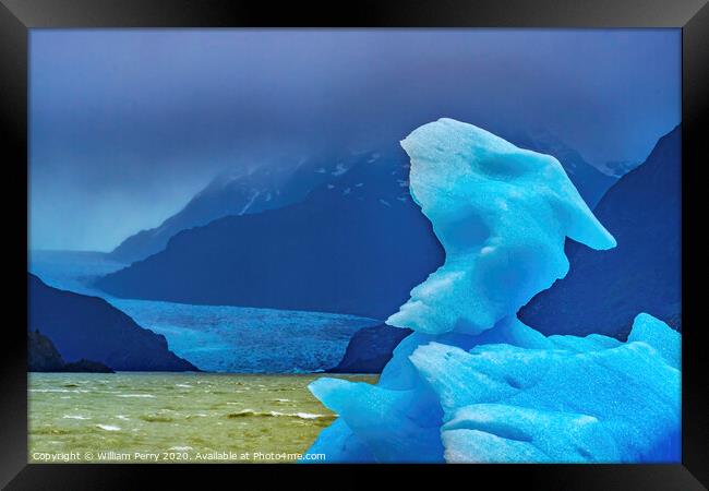 Blue Dragon Iceberg Grey Lake Torres del Paine National Park Chi Framed Print by William Perry