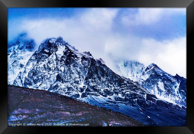 Snow Mountains Torres del Paine National Park Chile Framed Print by William Perry