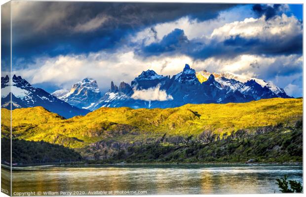 Grey Lake Paine Horns Torres del Paine National Park Chile Canvas Print by William Perry