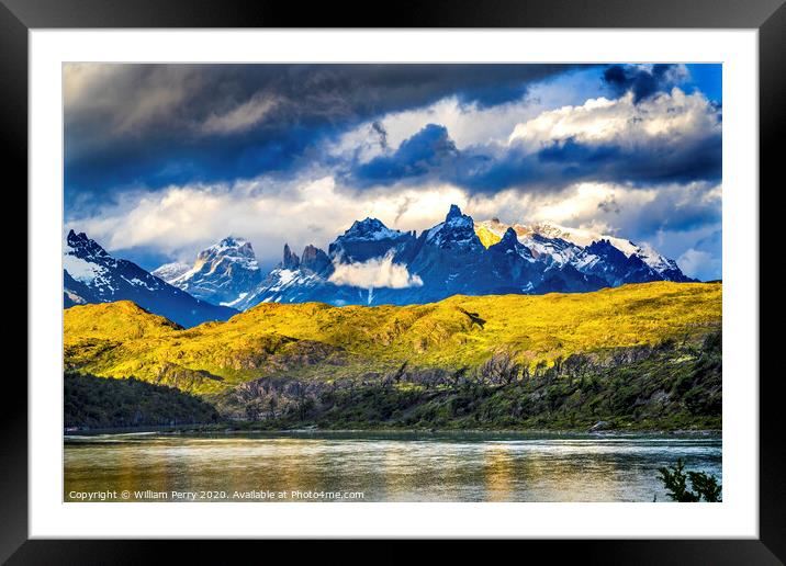 Grey Lake Paine Horns Torres del Paine National Park Chile Framed Mounted Print by William Perry